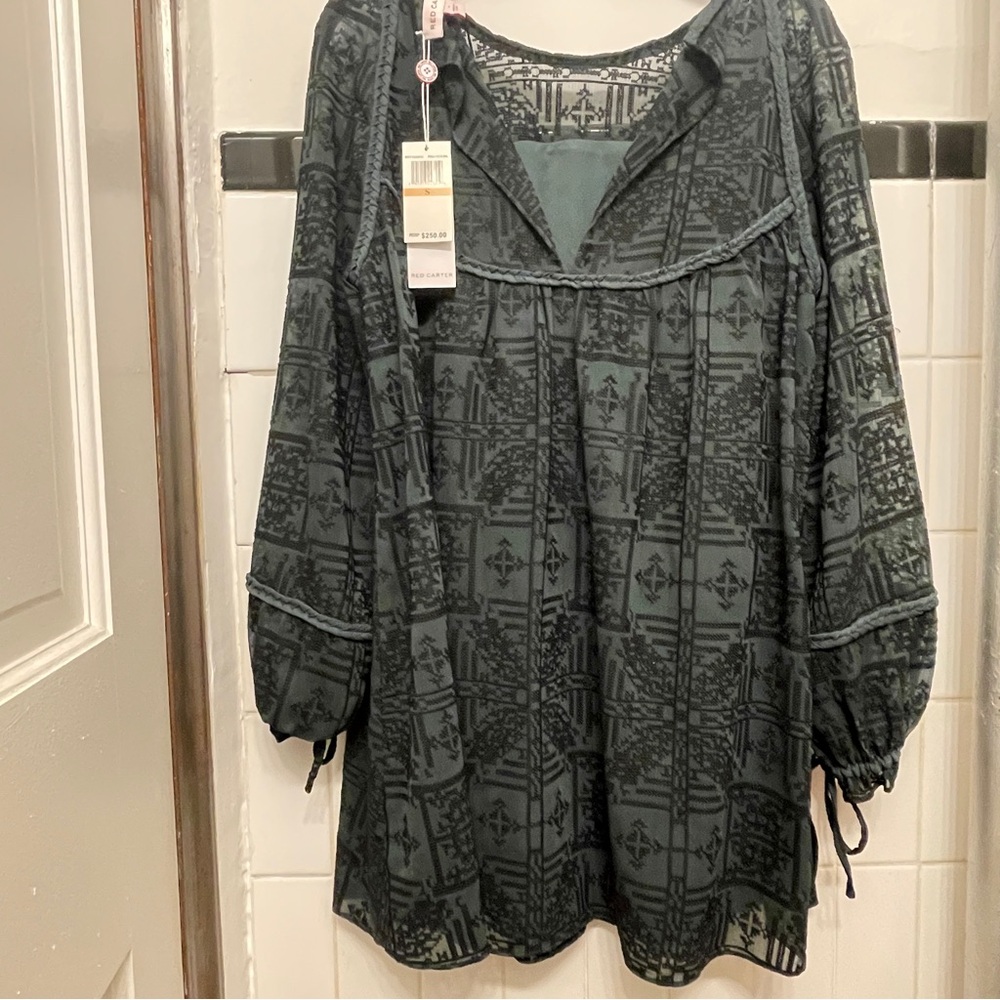 NWT Anthropologie Red Carter Green Patterned Babydoll Mini Dress